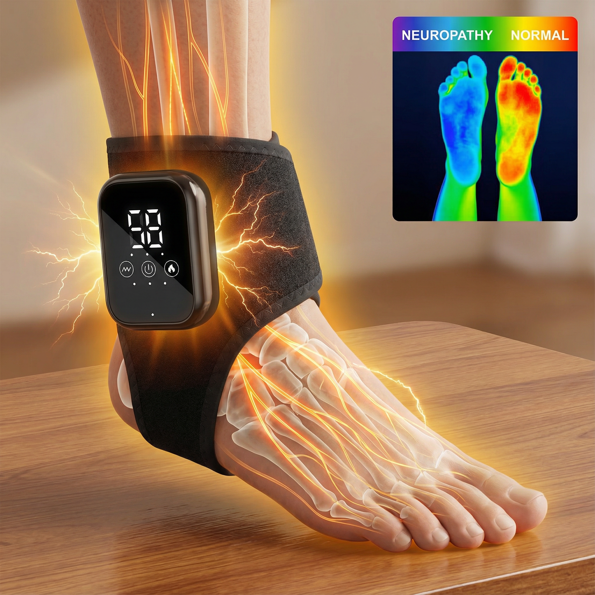 Relieveify Ankle Massager delivering therapy to foot and ankle